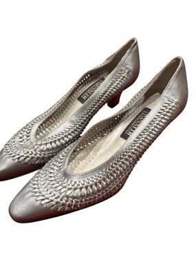 Rinaldi Silver Leather Italian Woven Pumps Size 35 Made In Italy